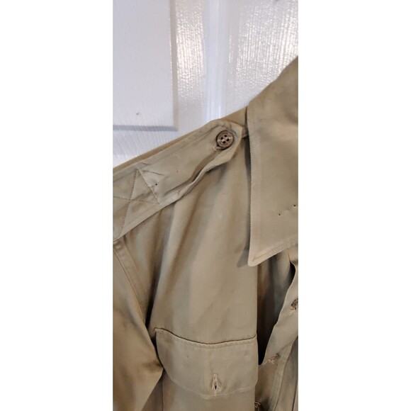 Vtg 60s Military Mens Small 1960 8.2 oz Khaki Field Button Shirt USA 15.5x32 - Picture 5 of 13